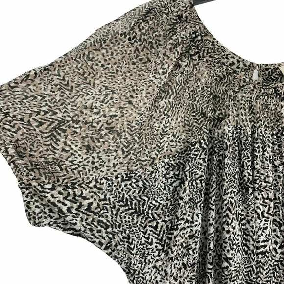 Loft Blouse Women's Sz S Brown Black Leopard Print Short Sleeve Keyhole Pullover - Picture 4 of 6